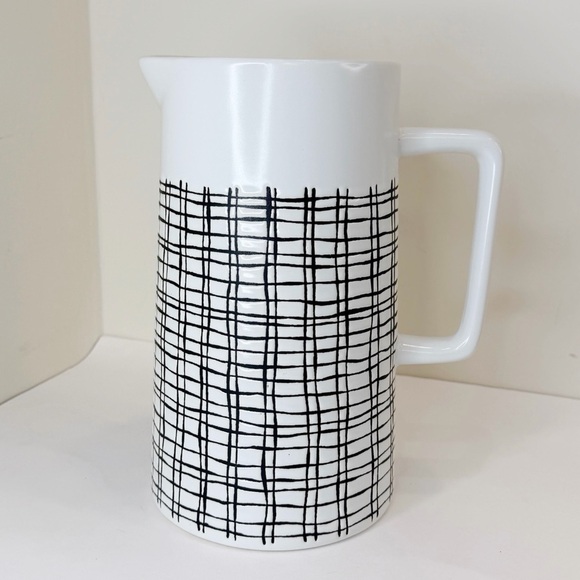 Pier 1 Other - Pier 1 Imports Retired Ceramic Pitcher MCM Retro Off White Black Cross Hatch
